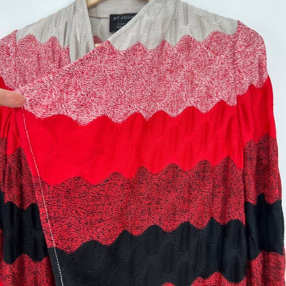 St. John Collection Ombre Knit Open Cardigan Wool Blend Caviar Tikka Waves Red - Picture 3 of 10